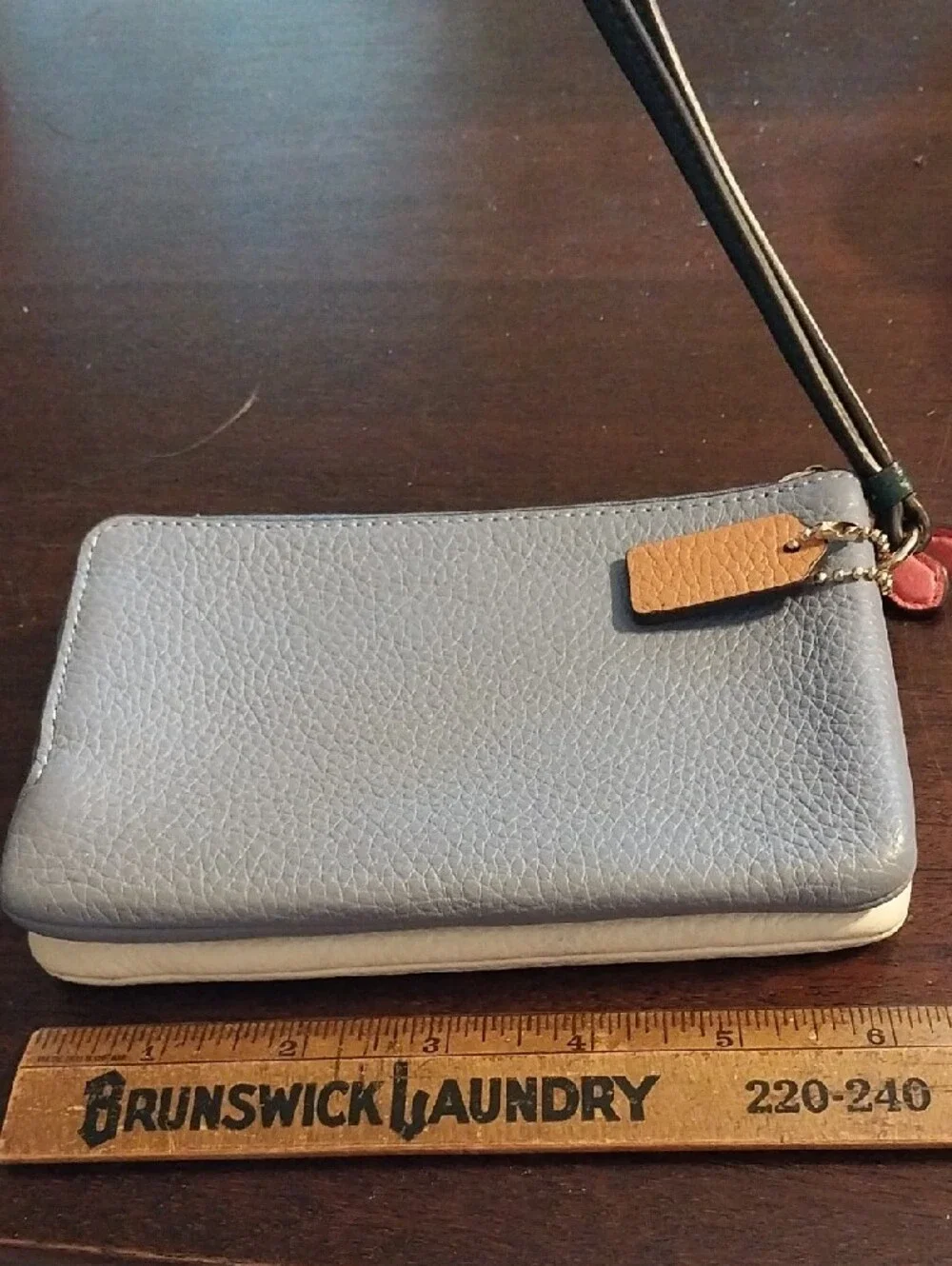 Coach Cream Pebbled Leather Double Wristlet with Brown Tag